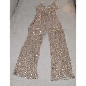 Gold Sequin Jumpsuit Party Disco Queen Holiday Sparkle Festive Size Large